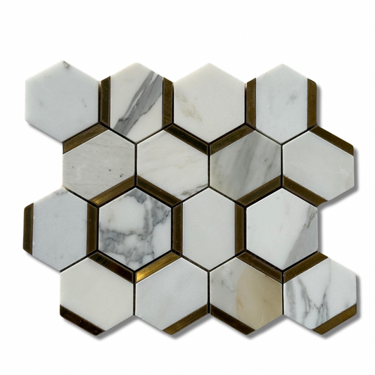 Calacatta Gold Hexagon 3" Gilded Marble Mosaic