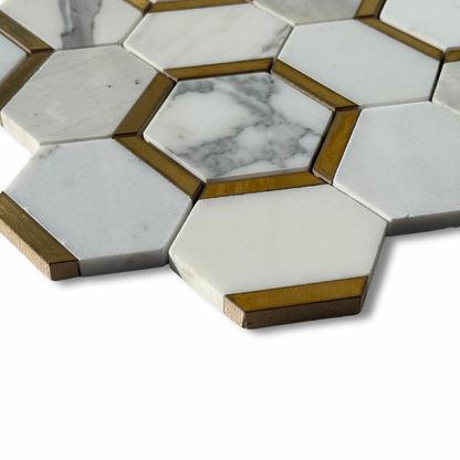 Calacatta Gold Hexagon 3" Gilded Marble Mosaic