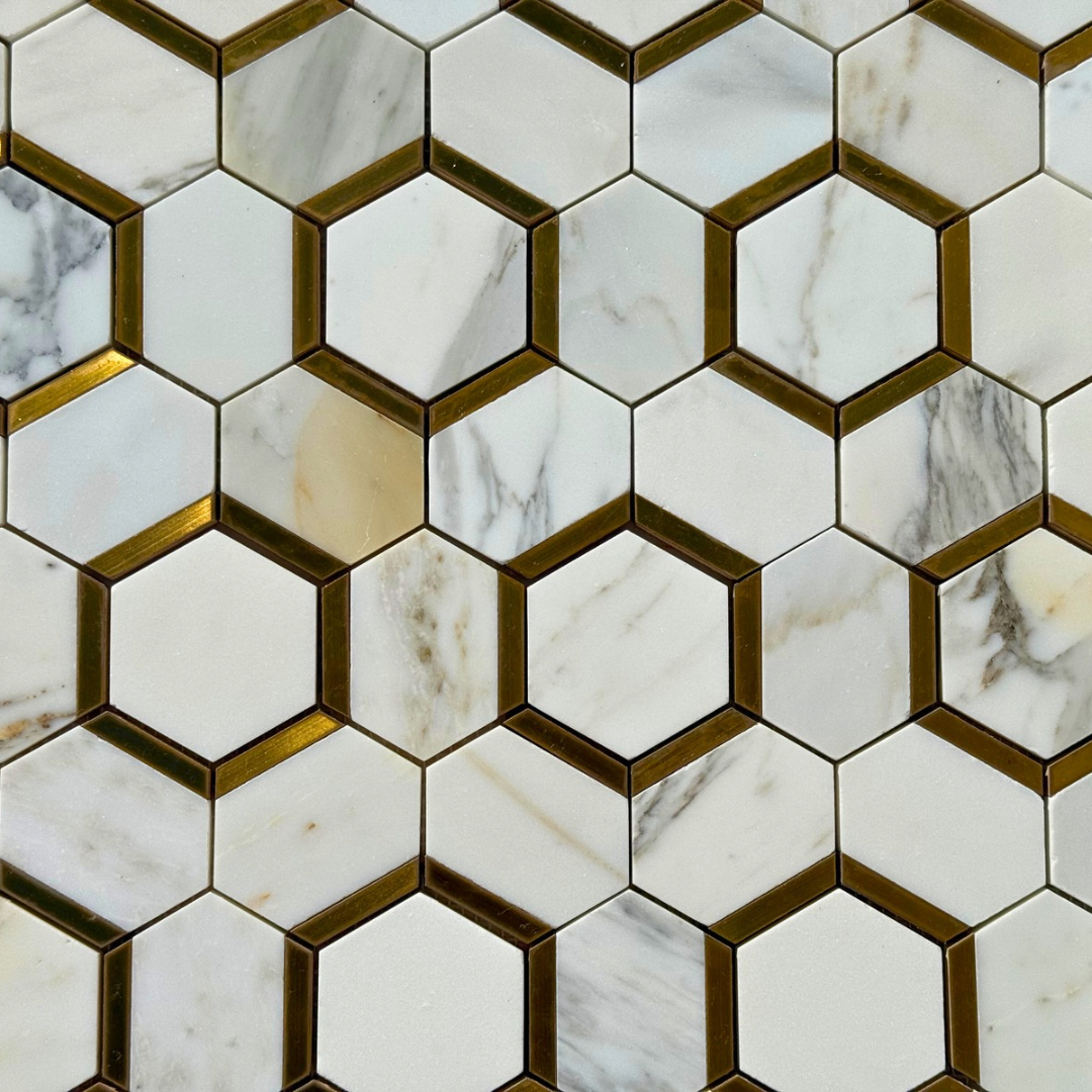 Calacatta Gold Hexagon 3" Gilded Marble Mosaic