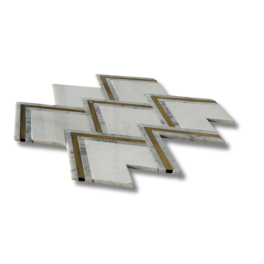 Thassos White Gilded Peack with Carrara White Marble Mosaic