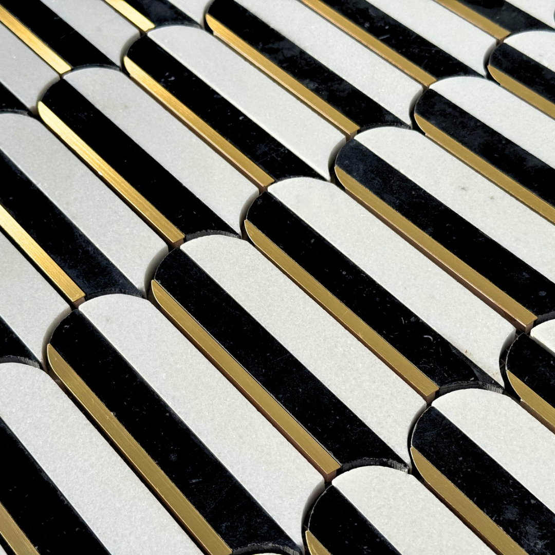 Carrara White Rialto Gilded with Nero Marquina Marble Mosaic