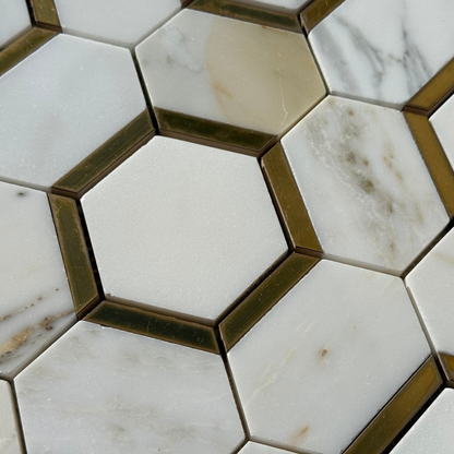 Calacatta Gold Hexagon 3" Gilded Marble Mosaic