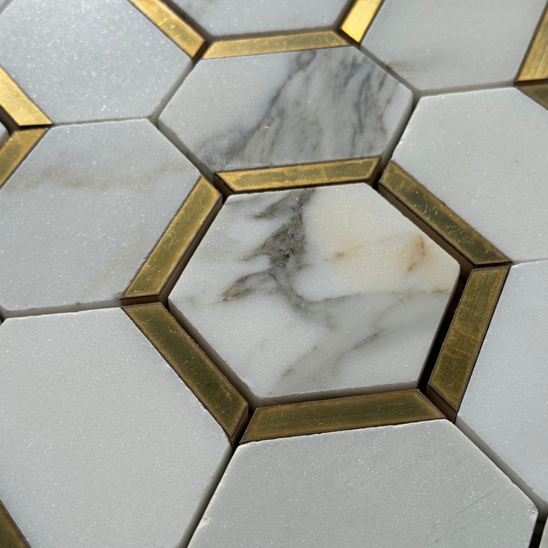 Calacatta Gold Hexagon 3" Gilded Marble Mosaic