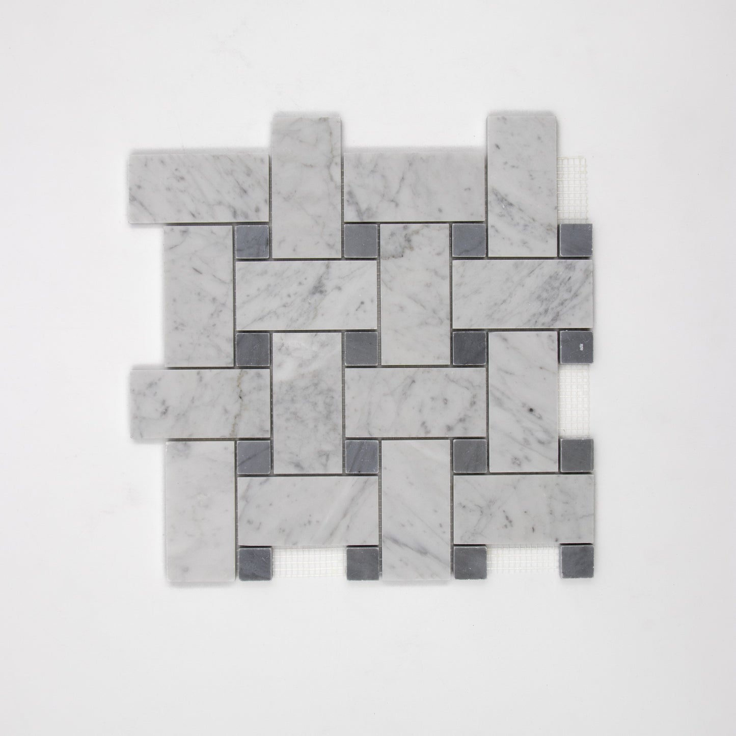 Carrara White Basketweave with Grey Dot Large