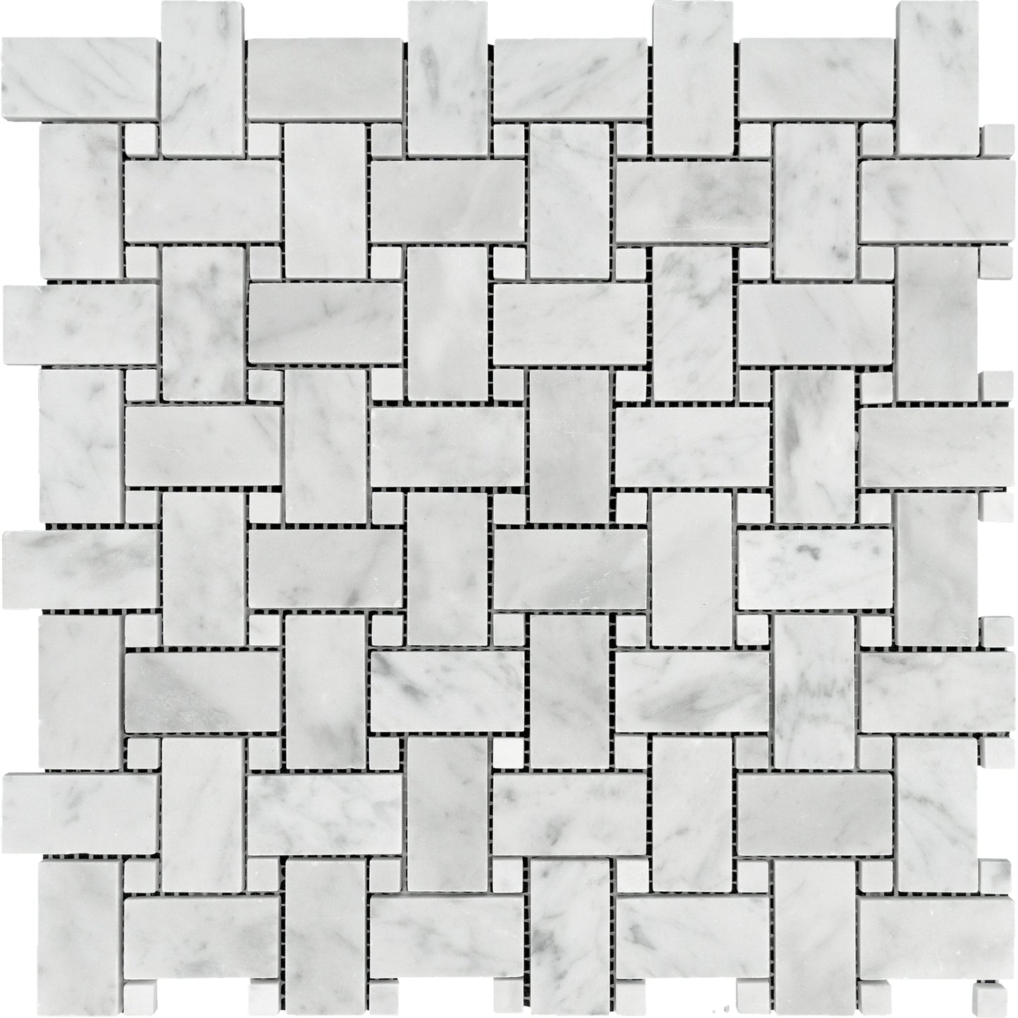 Carrara White Basketweave with White Mosaic