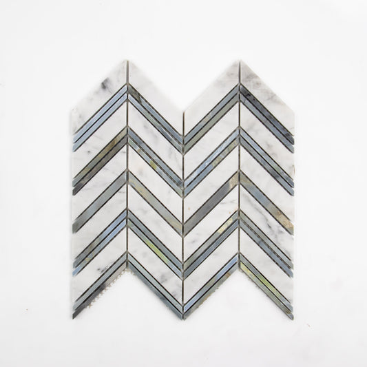 Carrara White Chevron with Grey Mosaic