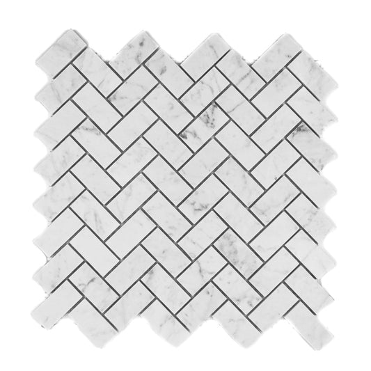 Carrara White Herringbone 1x2 Mosaic