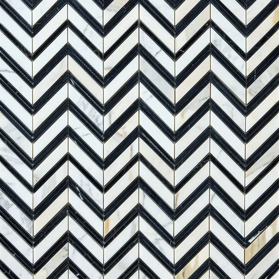 Calacatta Gold Chevron with Black Mosaic