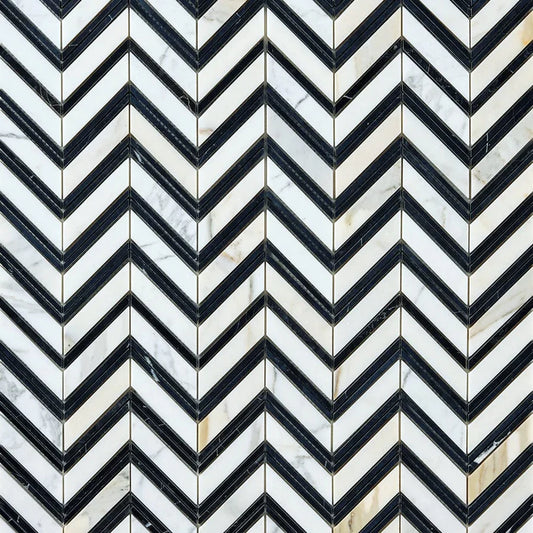 Calacatta Gold Chevron with Black Mosaic