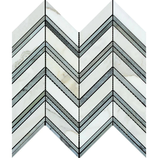 Calacatta Gold Chevron with Grey Mosaic