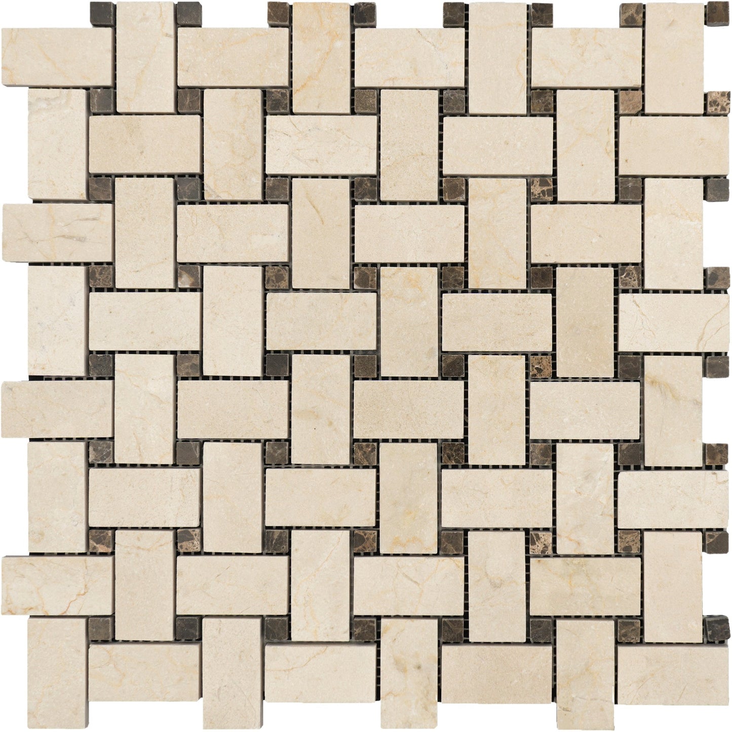 Crema Marfil Basketweave with Emperador Mosaic