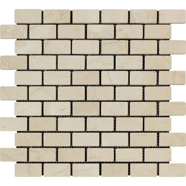 Crema Marfil Brick 1x2 Tumbled Mosaic