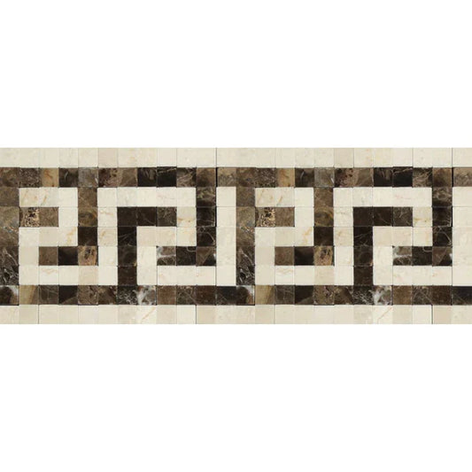 Crema Marfil Greek Key with Emperador Border