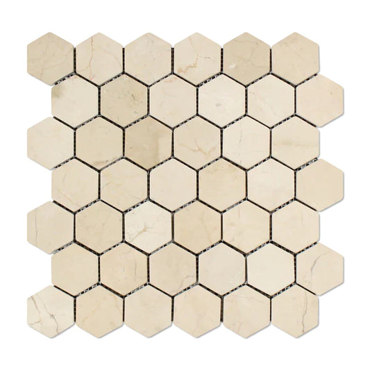 Crema Marfil Hexagon 2" Tumbled Mosaic