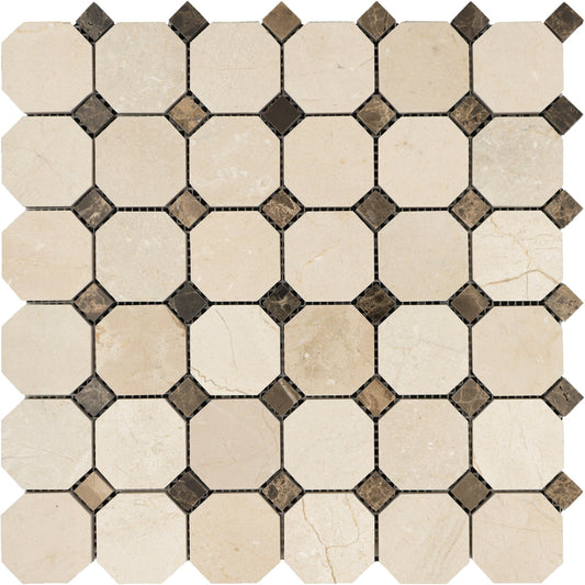 Crema Marfil Octagon with Emperador Mosaic