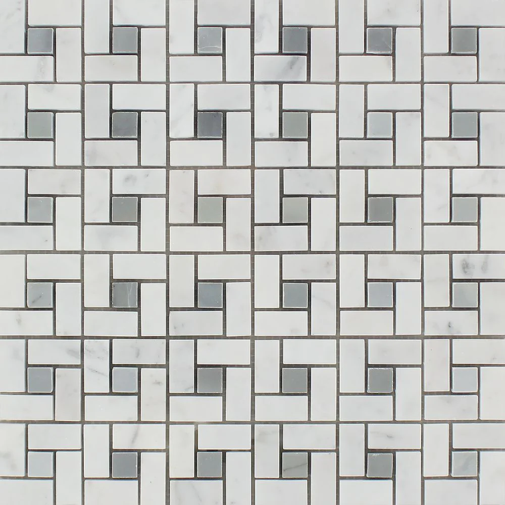 Carrara White Pinwheel with Grey Dot Mosaic