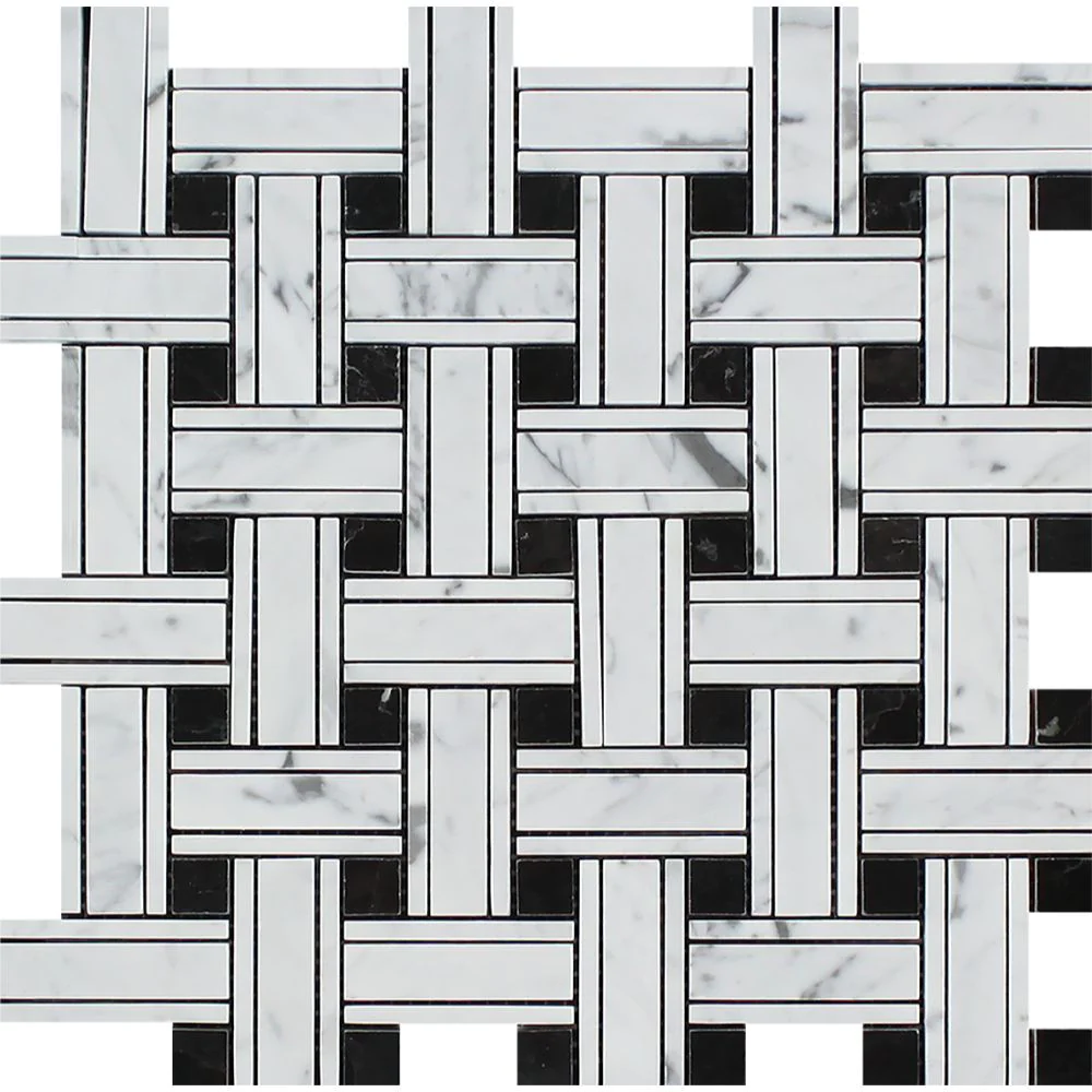 Carrara White Triple Weave with Black Dot Mosaic