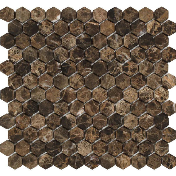 Emperador Dark Hexagon 1" Tumbled