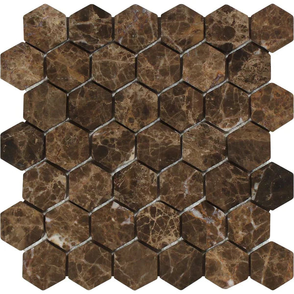 Emperador Dark Hexagon 2" Tumbled