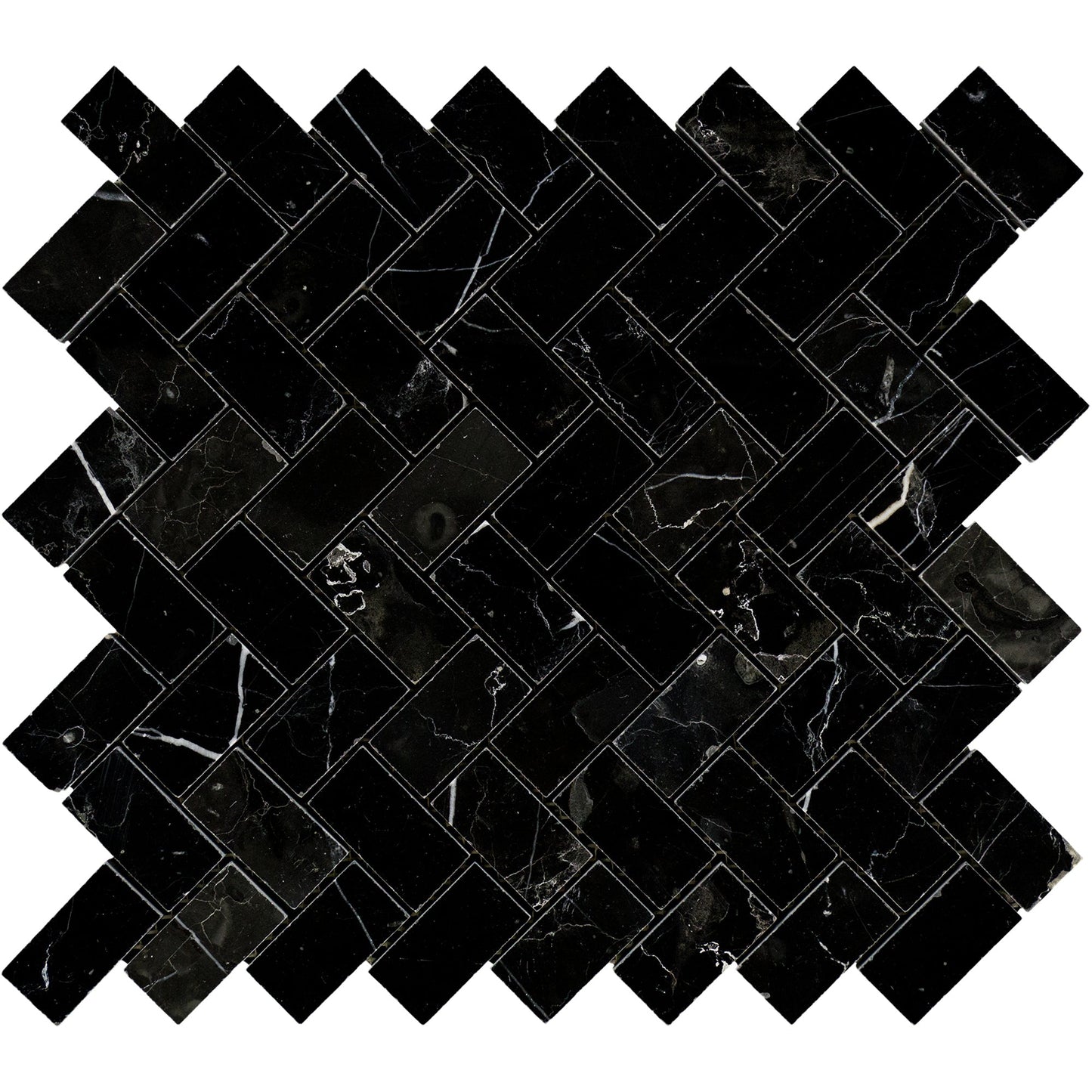 Nero Marquina Herringbone 1x2 Mosaic