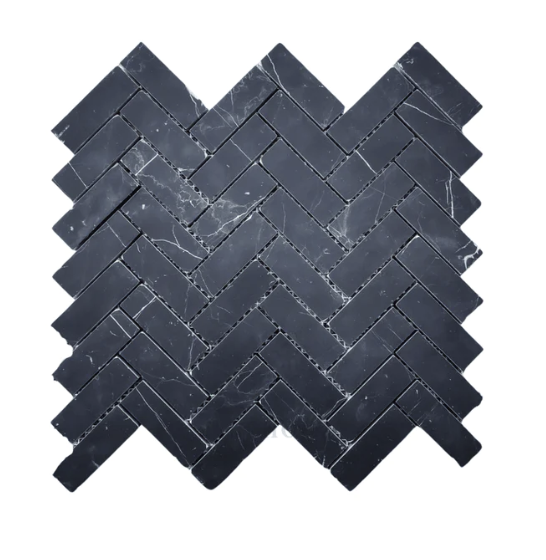 Nero Marquina Herringbone 1x3 Mosaic