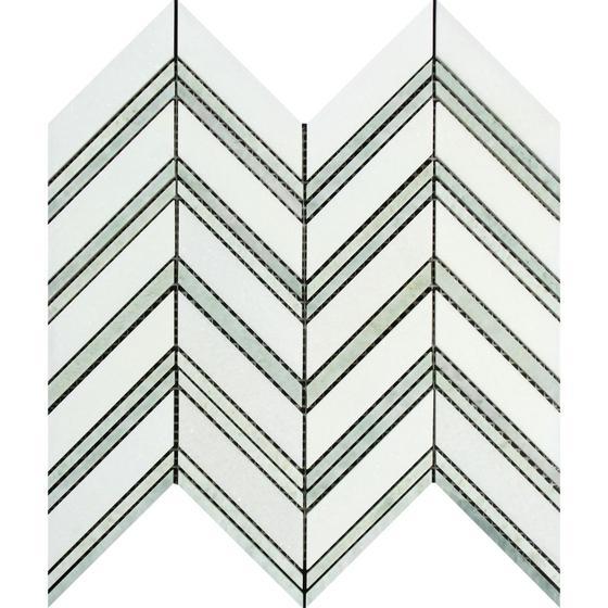 Thassos Chevron with Ming Green Mosaic